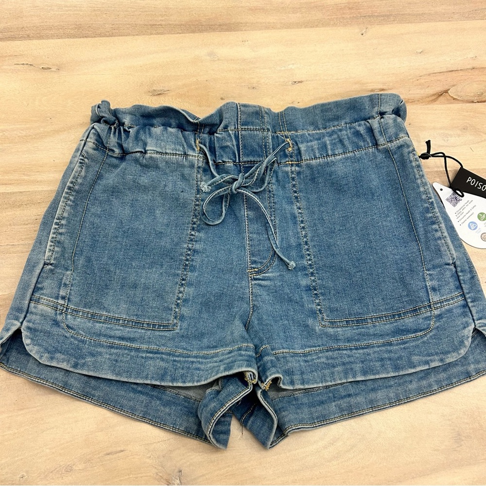 NEW Poison Mushroom Paper Bag High Waist Denim Shorts Size Medium